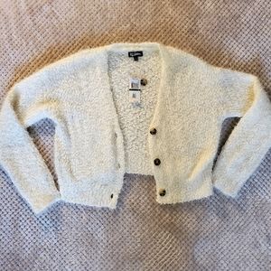 Freshman Juniors' Fuzzy V-Neck Sweater Button Up Cream White Size L New With Tag